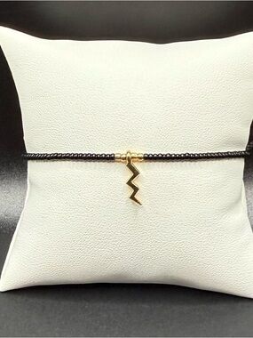 Pura Vida Black Beaded w/Gold Lightning Bolt Bracelet Adjustable String Boho
